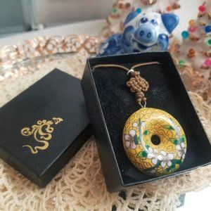 70's Cloisonne Donut Pendant Necklace